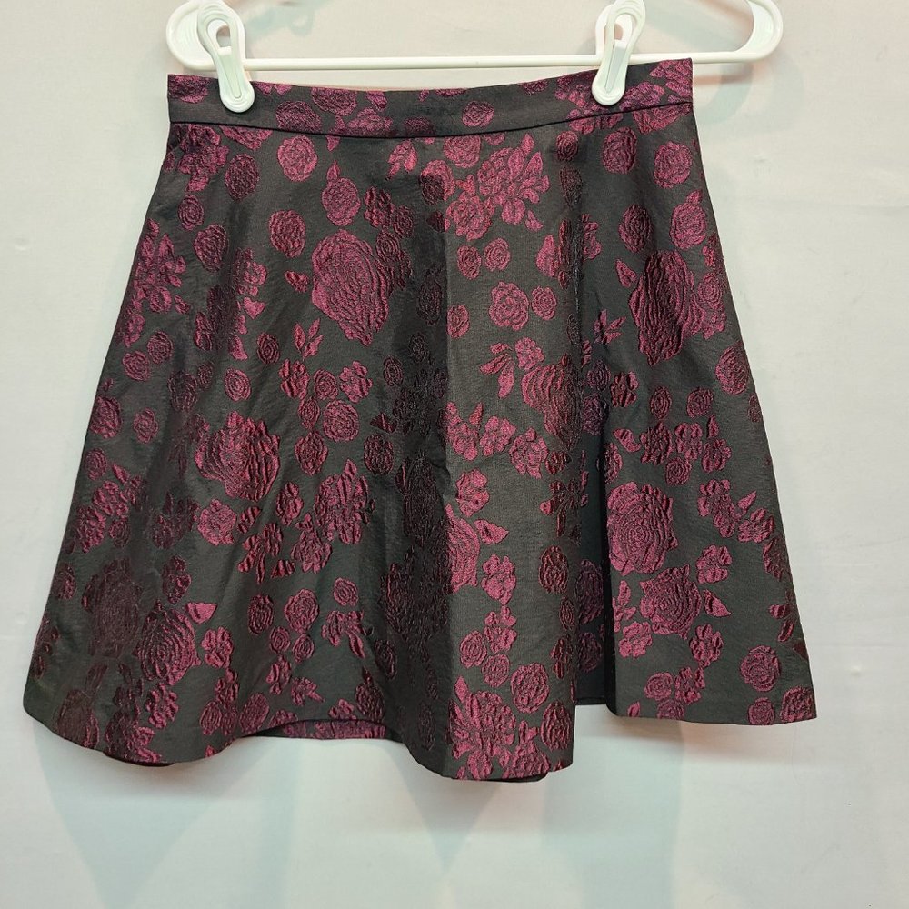 Club Monaco Skirt Womens 4 Skater Fit Flare Floral Black Purple - Picture 7 of 7